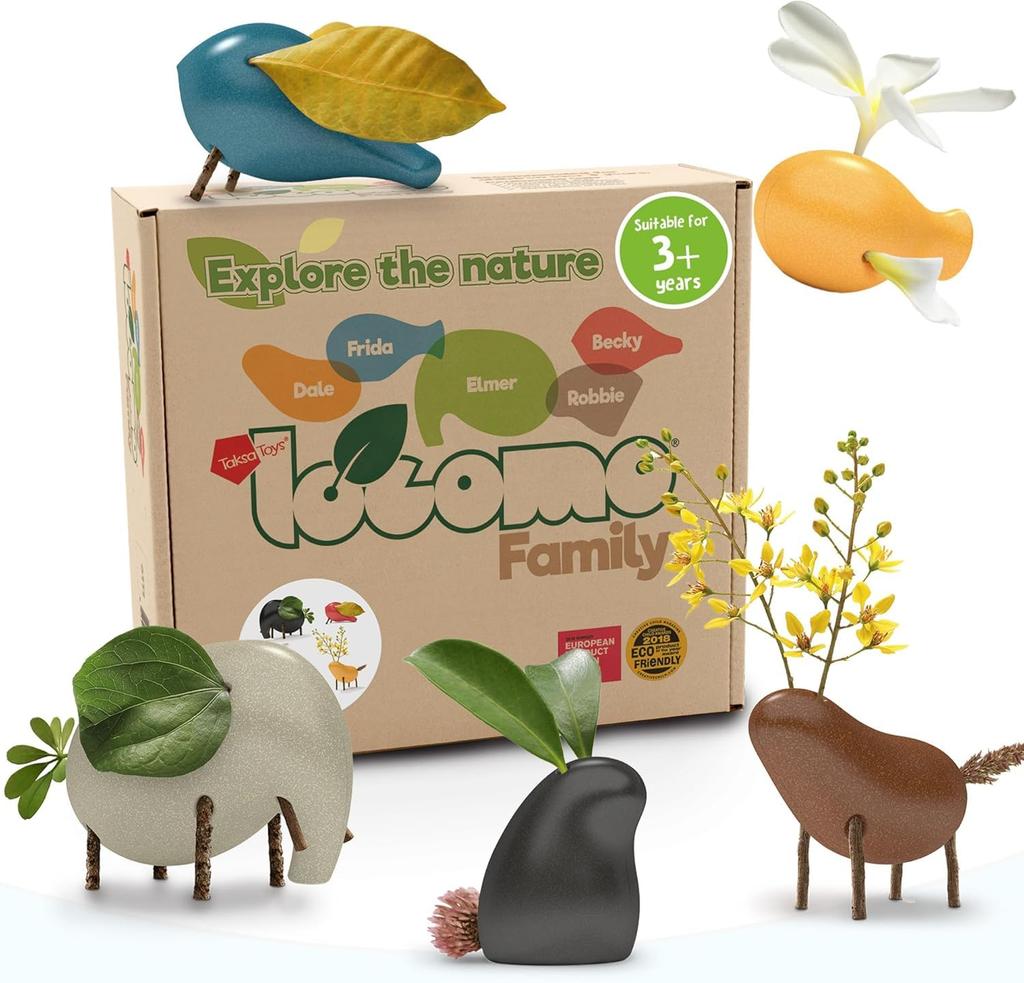 Taksa Toys Locomo Family III Wooden Animal Figures Set of 5 Montessori Waldorf Educational Play for Ages 3 To - 7+