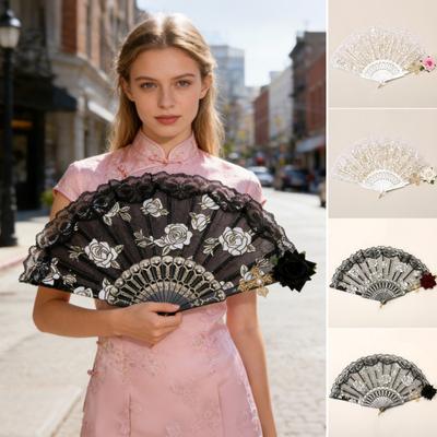Ventaglio Pieghevole in Pizzo Rosa Vintage Ventaglio Portatile da Mano per Matrimonio Festa Sposa Ventaglio Estivo Portatile Decorazione Accessori per Feste Oggetti di Scena per Danza