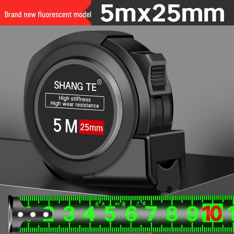 Rubberized 5m Fluorescent Steel Tape Measure - High Precision Laser Engraved Black Gold Ruler, Wear-Resistant Household Tool