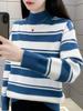 Women's Stylish Striped Loose Sweater - Thickened Half-High Collar Base Layer for Autumn/Winter