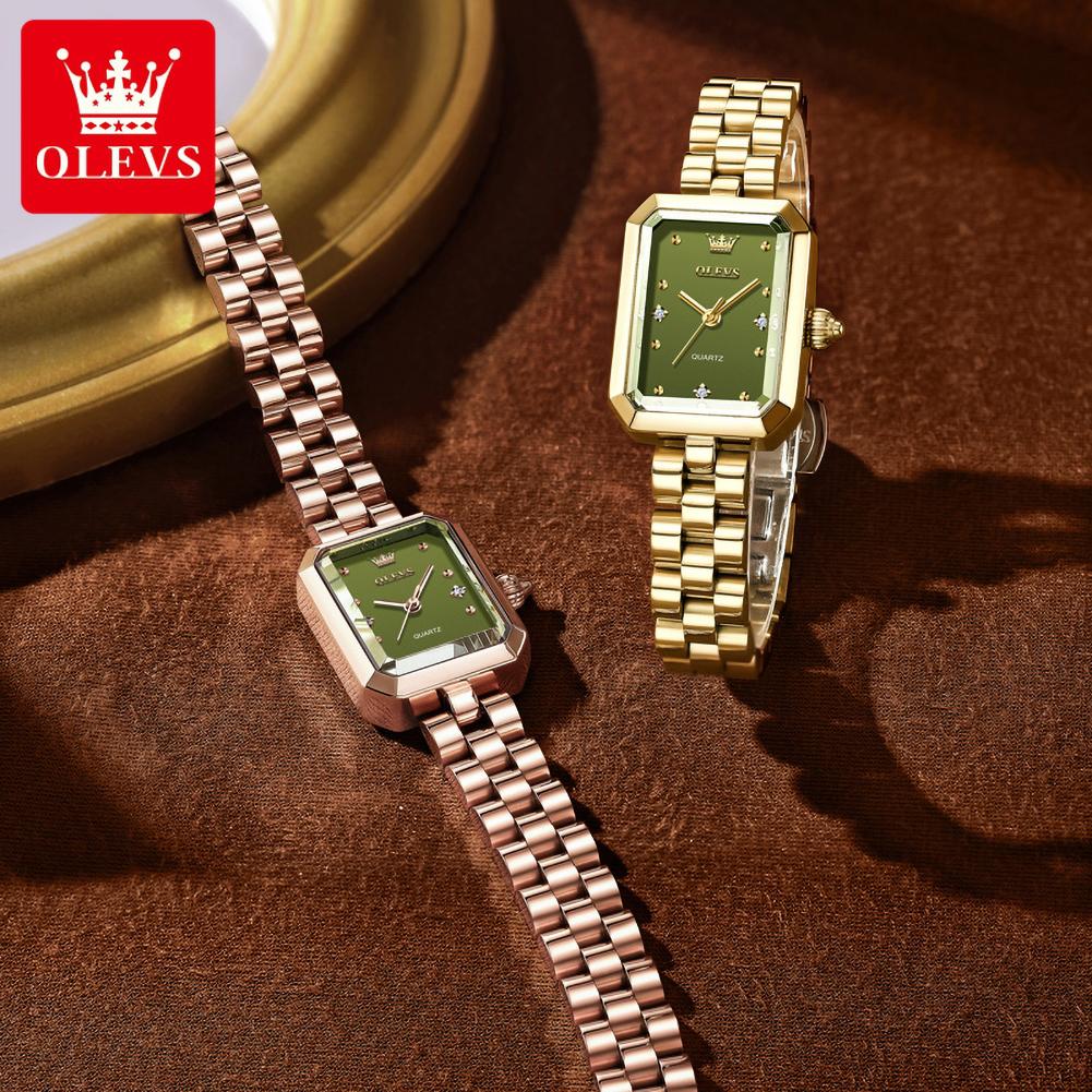 OLEVS Ladies Watches Original Solid Steel Strap Square Quartz Watches for Women Elegant Luxury Waterproof Woman Watch Gift 5690