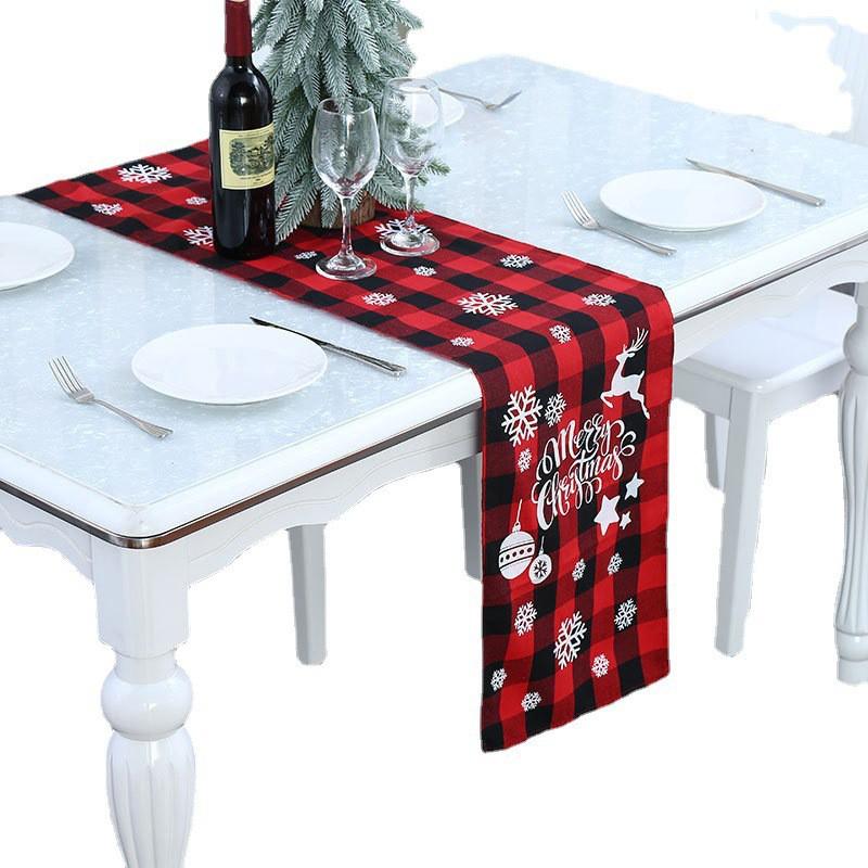 Christmas Table Runner Red Black Plaid Fabric Decor Dining