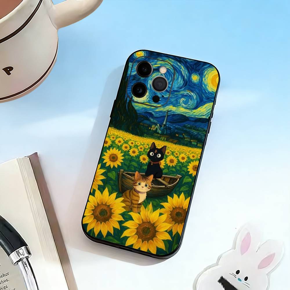 

Van Gogh Chibi Cat Phone Case Silicone Soft For IPhone 17 16 15 14 13 12 11 X XR Plus Pro Max Plus iPhone15promax