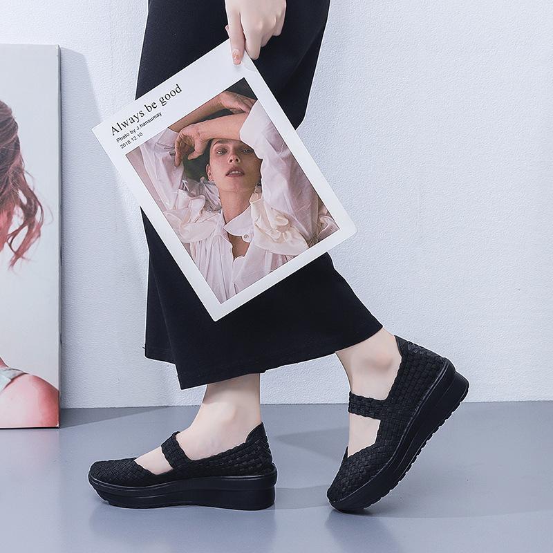 New hand-woven shoes mesh shoes breathable slope heel heightened thick sole new casual trend