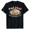 Watercolor Pad Thai Food Illustration Short Sleeve Crew Neck Cotton T Shirt Relaxed Fit Noodles Shrimp Lime Green Onions Tops