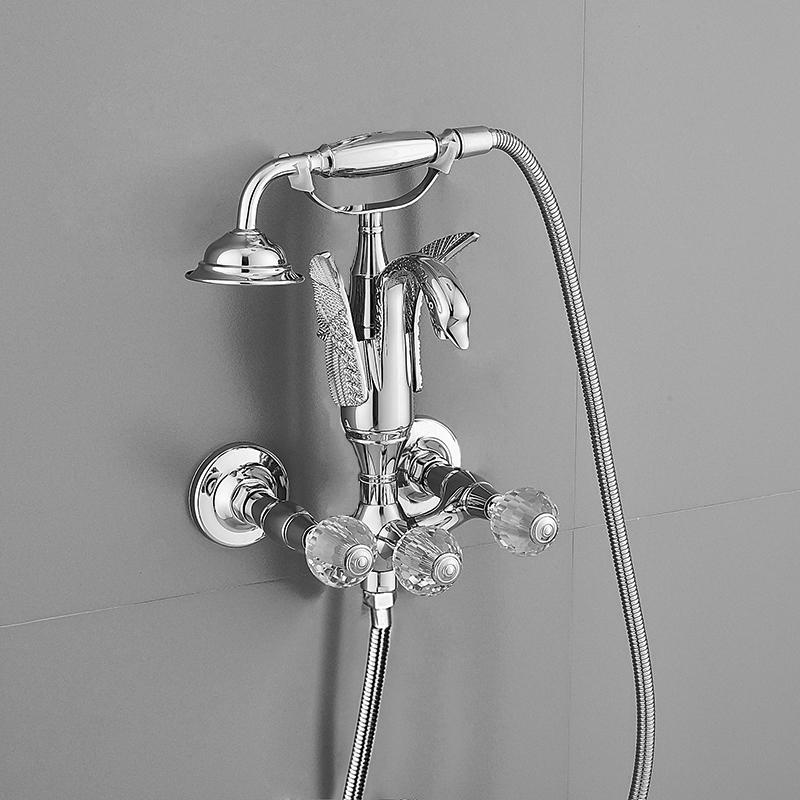 Set baterie pentru cadă și duș Tuqiu Baterie pentru cadă cu lebădă aurie montată pe perete, baie rece și fierbinte Baterie pentru baie și duș din alamă