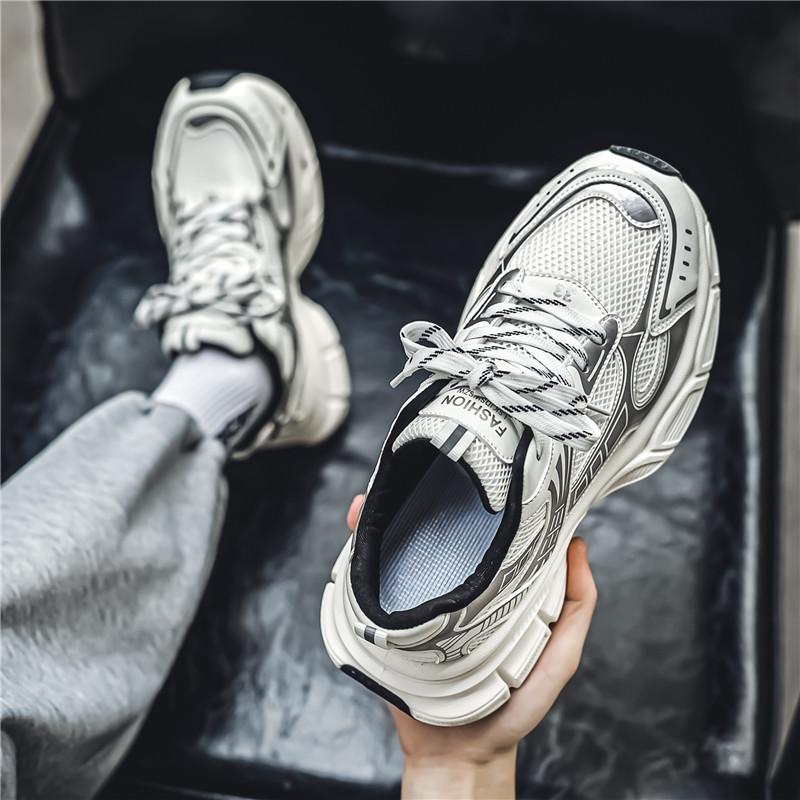

Men s shoes summer breathable thin mesh sports leisure thick sole heightening feet wide fat silver dad trendy shoes 44