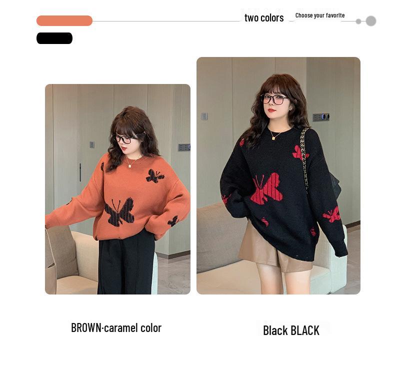 XHK2568 Plus Size Women's Winter Sweater - Hollow Out Butterfly Design, Soft and Cozy