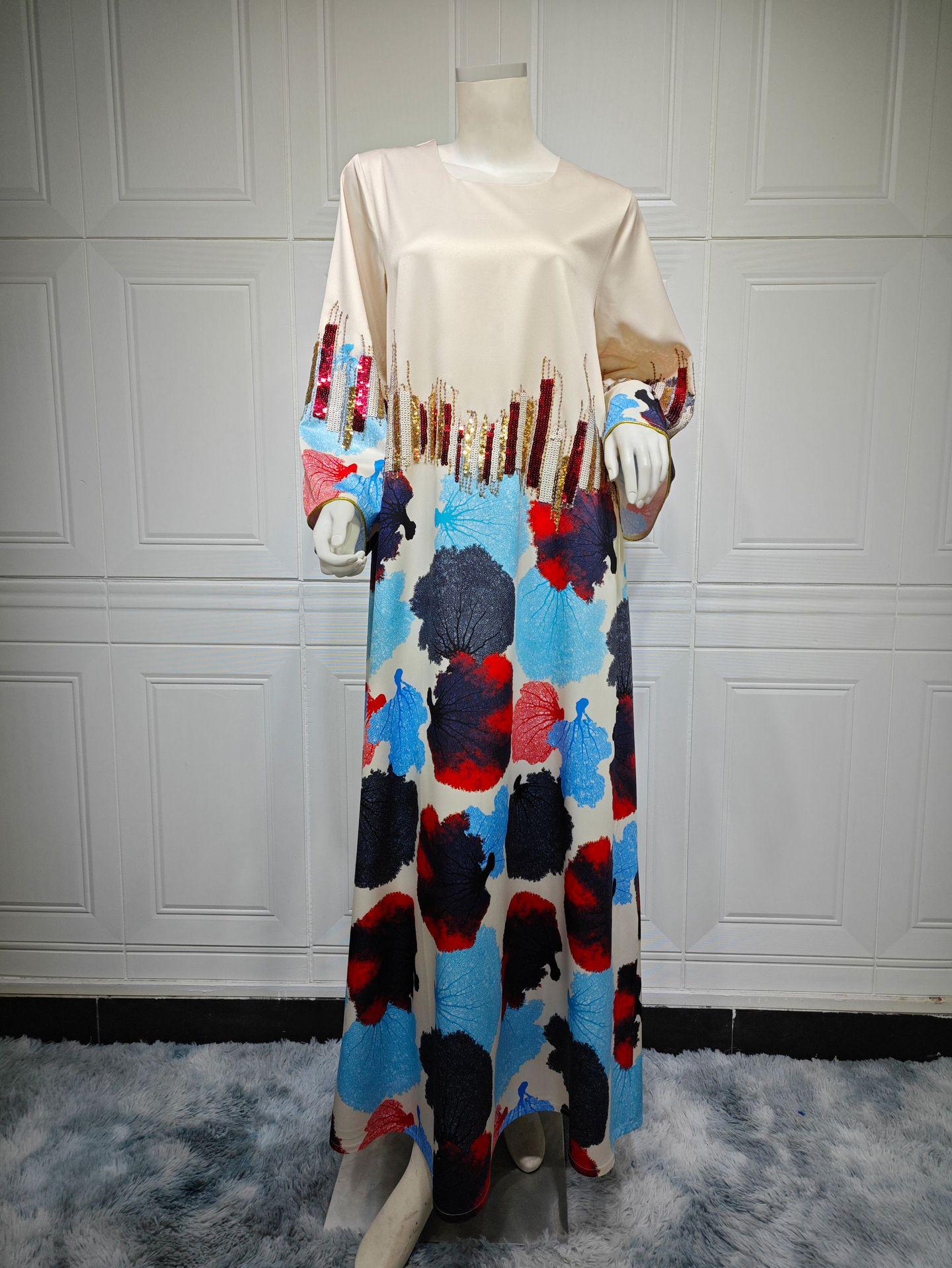 

AB367 Дубайское женское платье на Ид с вышивкой пайетками - Мода Ближнего Востока Роба 2XL