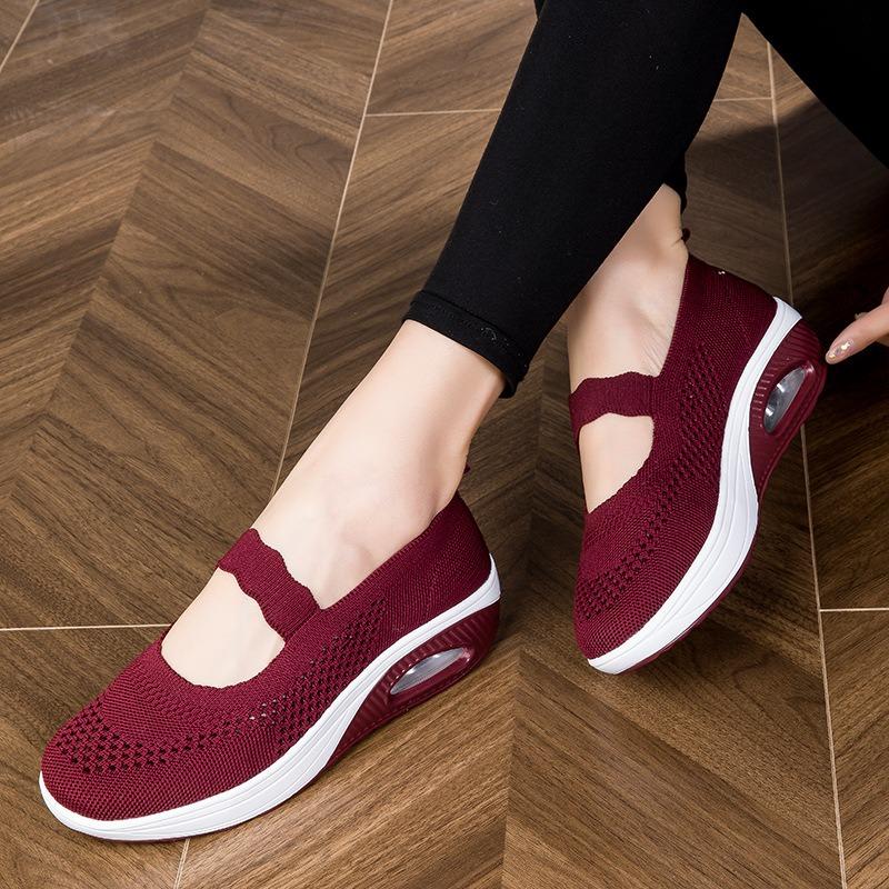 Neue atmungsaktive Damen-Freizeitschuhe aus Fliegenstrick-Mesh für Frühling und Sommer, Keilabsatz-Plateau-Luftkissenschuhe, Damenschuhe in Übergröße, Einzelne Schuhe