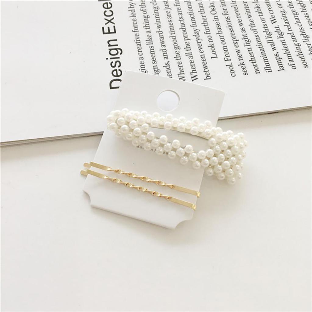 4Pcs/Set Sweet Faux Pearl Metal Barrette Women Hair Side Clip Hairpin Headwear