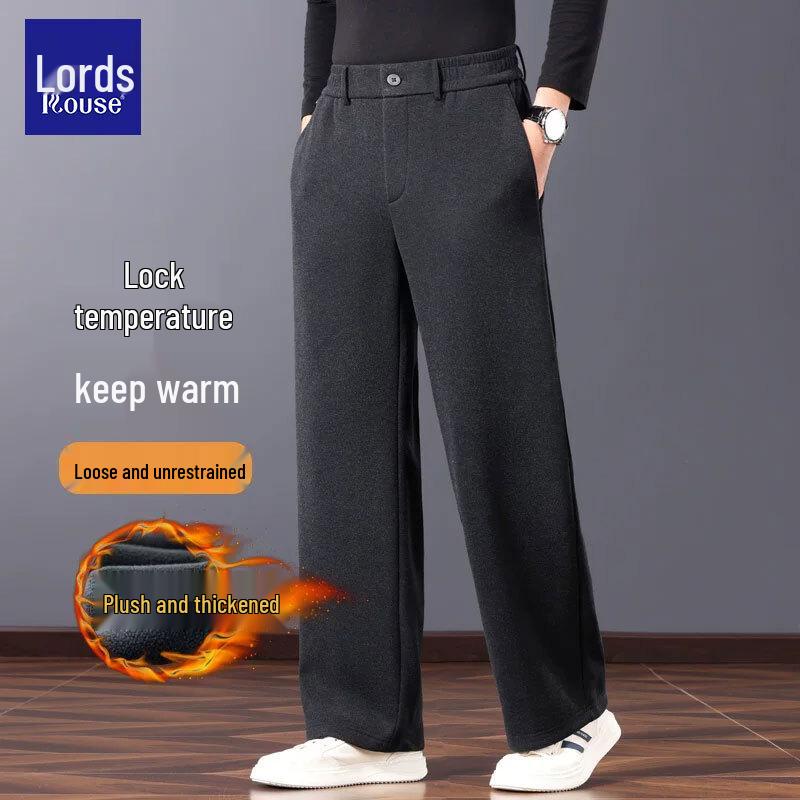 ROZ Men's Wool-Blend Straight-Leg Business Casual Trousers