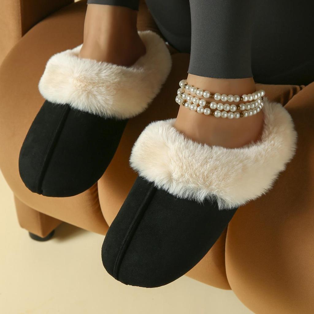 Women's Cozy Cartoon Cotton Slippers - Thick, Warm, Closed Toe for Fall/Winter