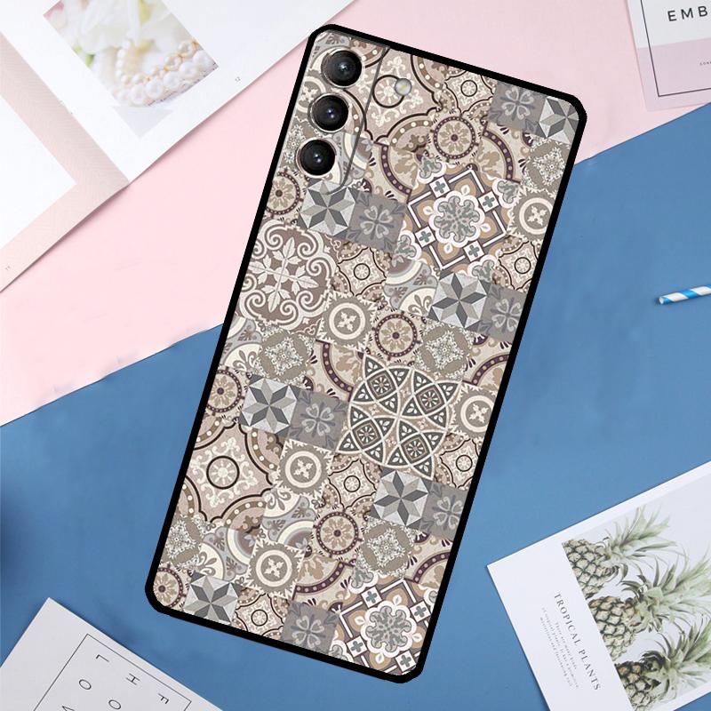 Boho Tile Mosaic Aesthetic Case For Samsung Galaxy S24 Ultra S20 S21 S22 S23 S25 Ultra S9 S10 Plus S25 FE Back Cover