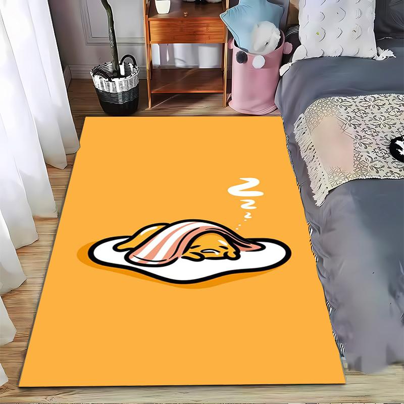 Cute Lazy Egg Character with Bacon Blanket Design Floor Mat Carpet Suitable for Use As an Anti-slip for Living Room Bedroom Sofas