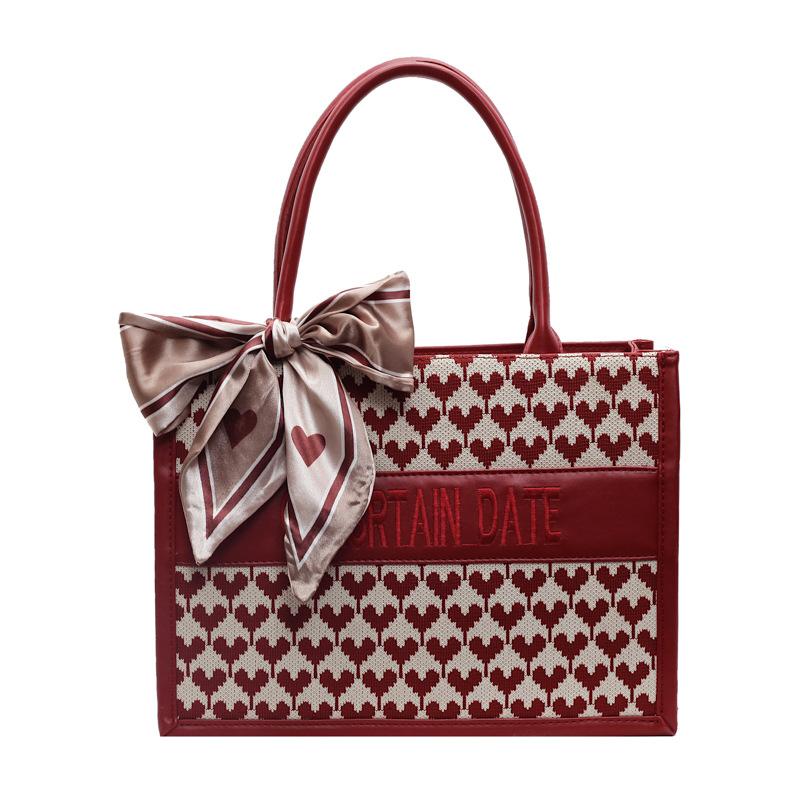 

Red Love Portable Big Bag Women s 2025 New Versatile Large Capacity Bridal Wedding Bag Casual Underarm Bag бордовый