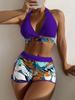 Fashion Women's High Waist Boxer  Print Solid Color Patchwork Swimsuit Bikini