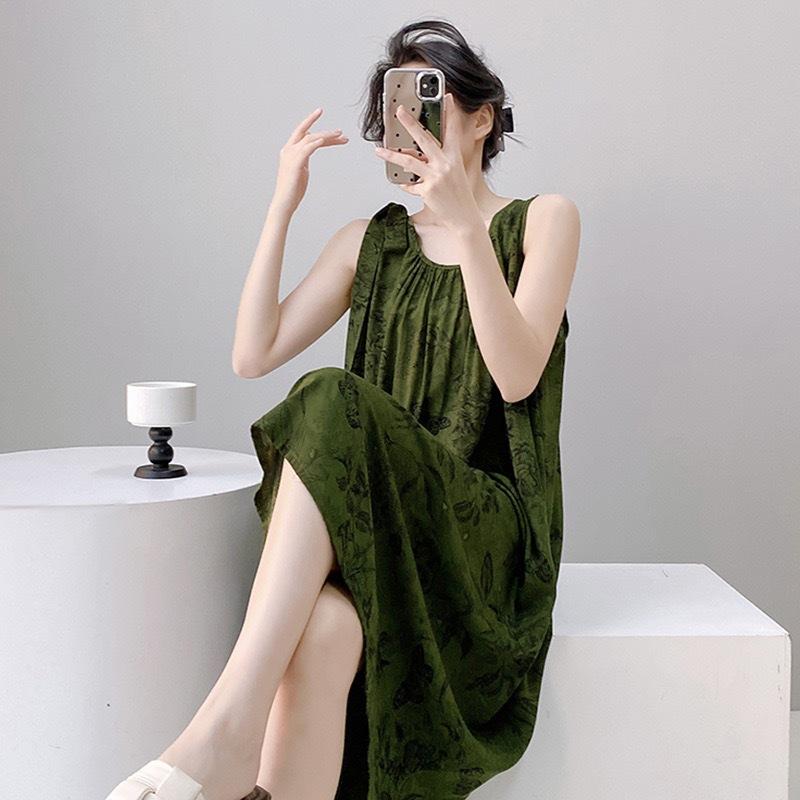 Cotton and silk nightgown women's summer 1011 new high-end vacation style long dress, sleeveless pajamas and loungewear in spring and autumn
