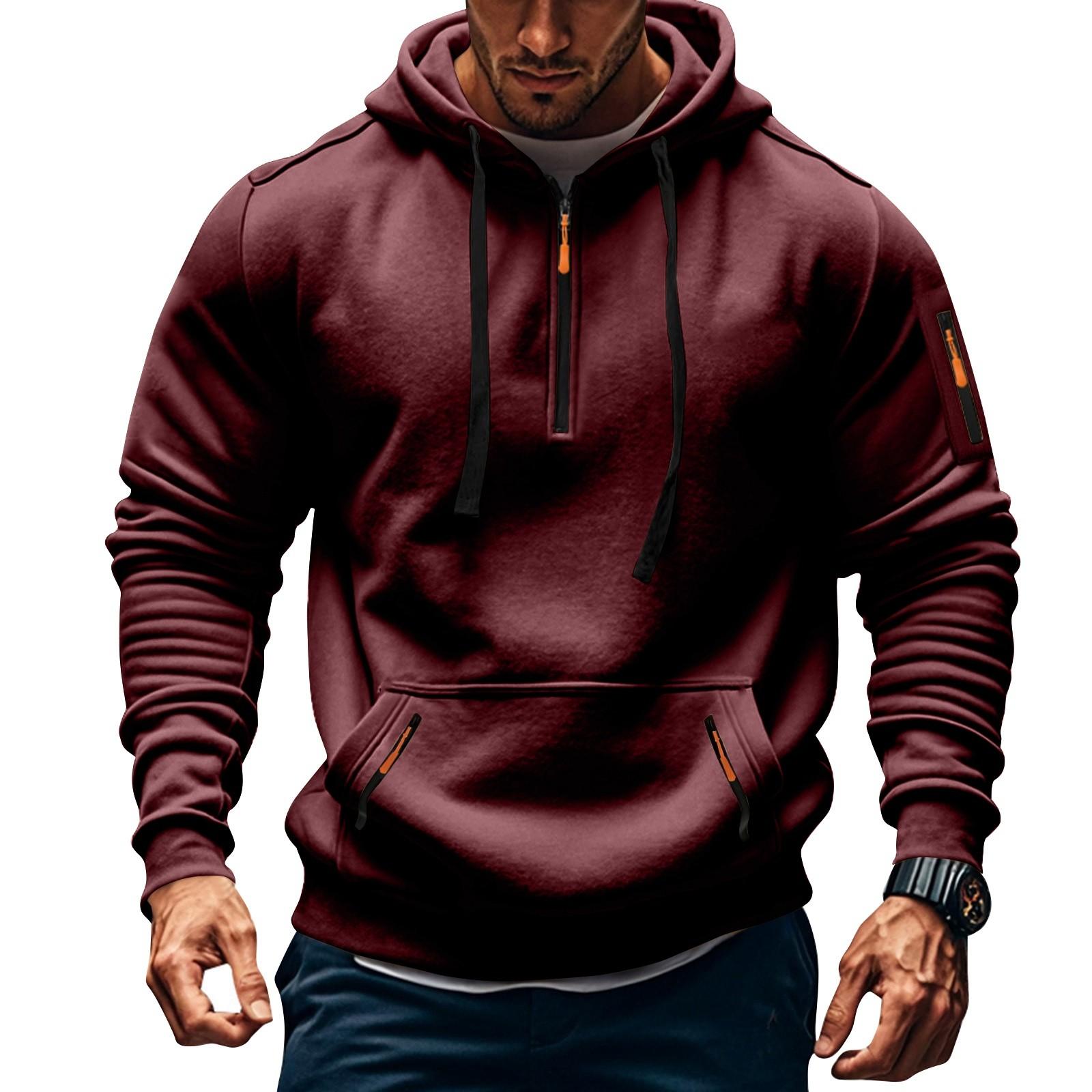 

Мужская толстовка с капюшоном на молнии, карманный кардиган, мужская спортивная повседневная толстовка большого размера XL винный