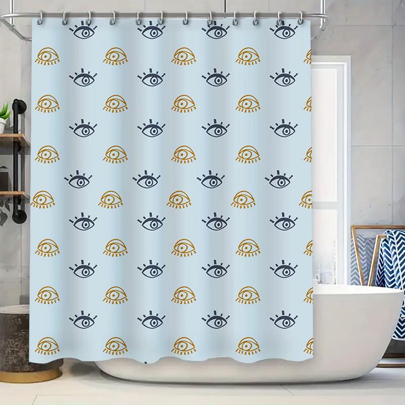 Blue Shower Curtain with Eye Pattern Decorative Waterproof Bath Mat Cover for Home Decoration (180x245cm) 90x180cm