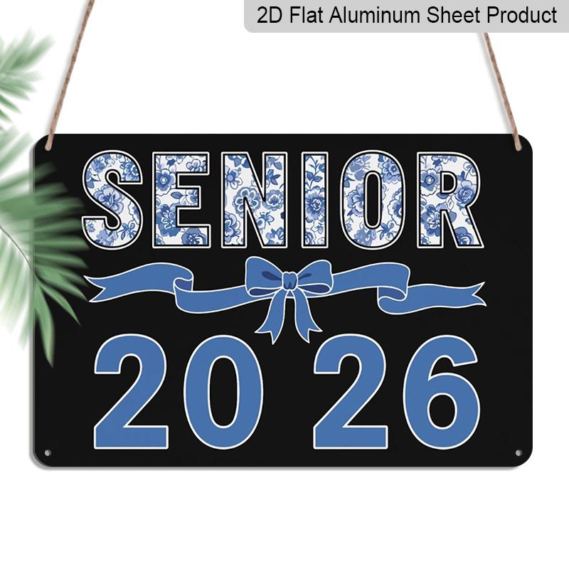 

2D Flat, 1pc Senior 2026 Aluminium Sign 8x12 Inch - Blue Porcelain Floral Letter & Bow Design, Class of 2026 Graduation Decor, Senior Year Wall 20*30cm
