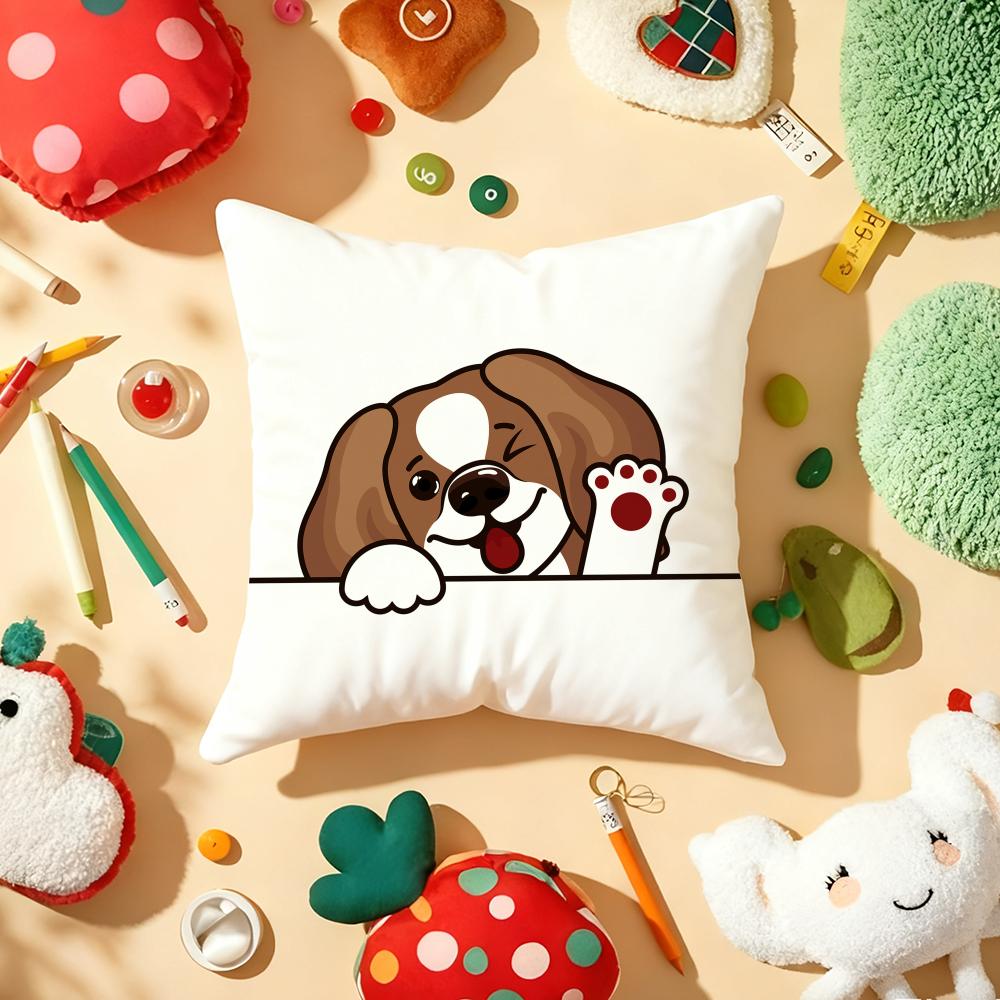 Cute Dog Waving Paw Cushion Cover Plush Fabric Soft Double-Sided Printed Sofa Warm Winter Home Child Gift Pillow Case
