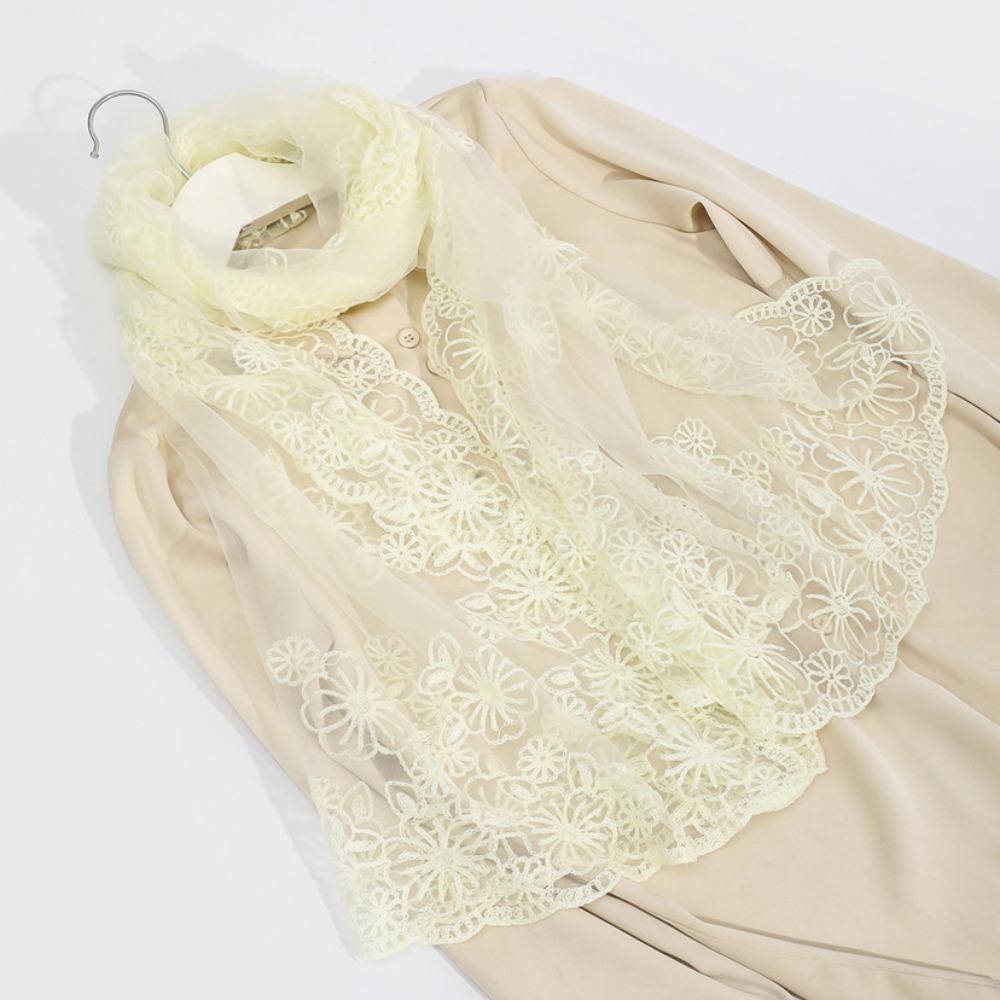 

Fashion Literary Retro Women s Lace Scarf Thin Long Summer Sunscreen Shawl Korean Version Embroidered Flower Female Headscarf бежевый