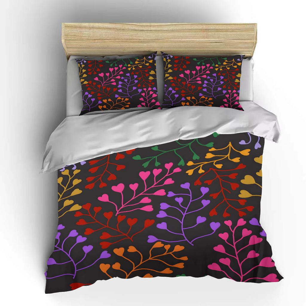 Colorful Heart-Shaped Branch Pattern Print Soft Comfortable Duvet Cover Bedding Set Included 1*Duvet Cover  2*Pillowcases