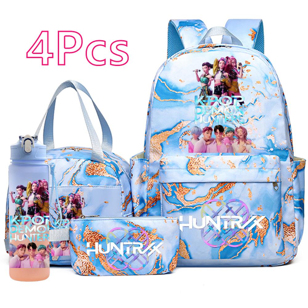 4Pcs/set New K-Pop Printed Backpack Handbag Pencil Case with 750Ml Water Bottler for Teenager Boy Girl Schoolbag Large Capacity Bookbag Mochila