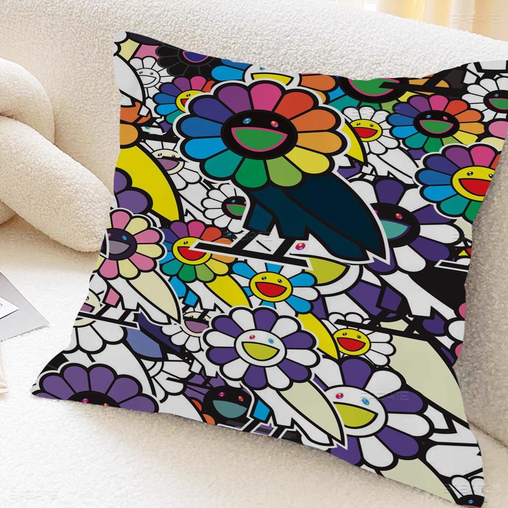 

Smiley Flowers Pillow Gifts Home Office Furnishings Bedroom Sofa Car Cushion Cover Case 45x45cm 16x16Inch