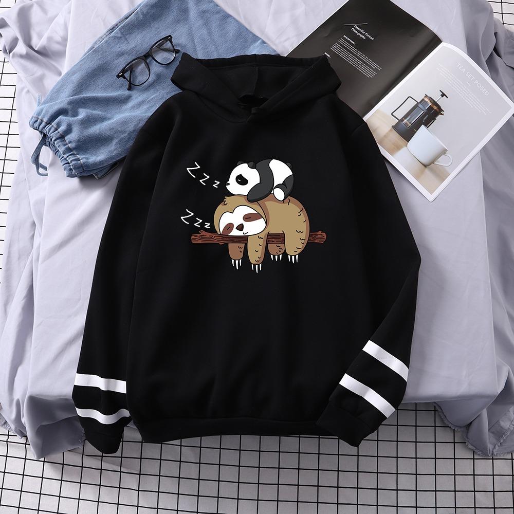 Panda Lying On A Sloth Prints Women Sweatshirt Autumn Warm Hooded Casual Fashion Hoodies All-Match Sportswear