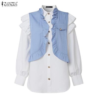 Lässige Damen-Bluse mit Umlegekragen, langen Ärmeln und Patchwork