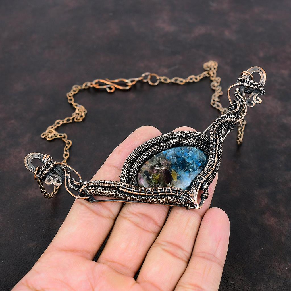 Watermelon Tourmaline Necklace Copper Wire Wrapped Jewelry Adjustable Chain Necklace Handmade Gemstone Necklace Copper Wire Wrapped Necklace