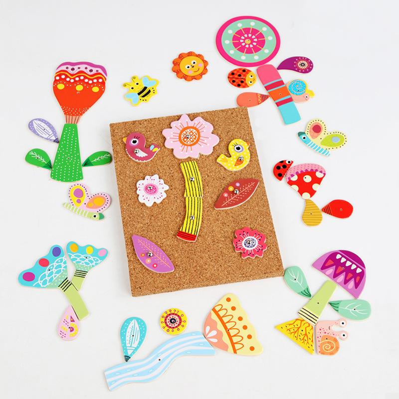 Wooden Knocking Puzzle Children Toys Cork Wooden Hammer Knocking Thumbtack Universe Traffic Animal Puzzle Educational Toys Set