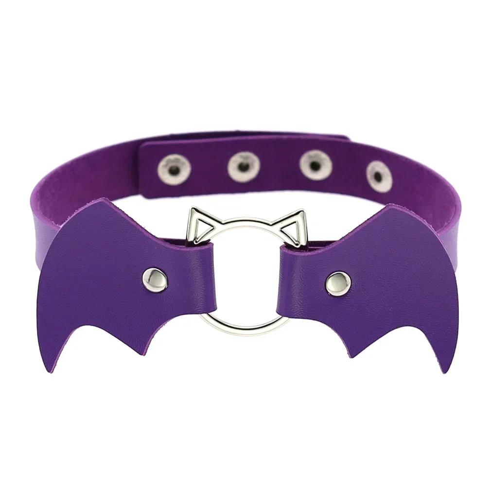 Fashion Simple Vintage Punk Gothic Harajuku Black White PU Leather Bat Choker Necklace for Women Statement Necklaces Jewelry