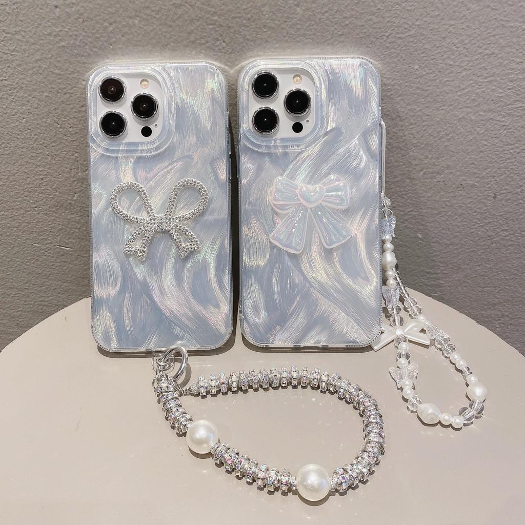 Spring and Summer Protective Case Suitable for Iphone15 Feather Yarn Luxury 12 Bow Chain 13 Hard 14 Apple 16 Mobile Phone Case