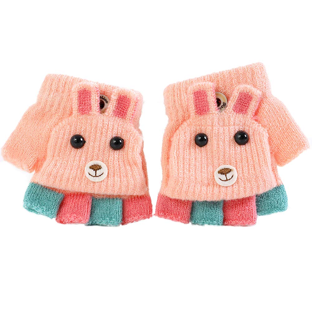 eigenn Knit Gloves for Boys and with Mitten Fingerless and Warm and Perfect for Snow and More Kids' Babies, Girls, Covers, Half-Finger, Play, School,