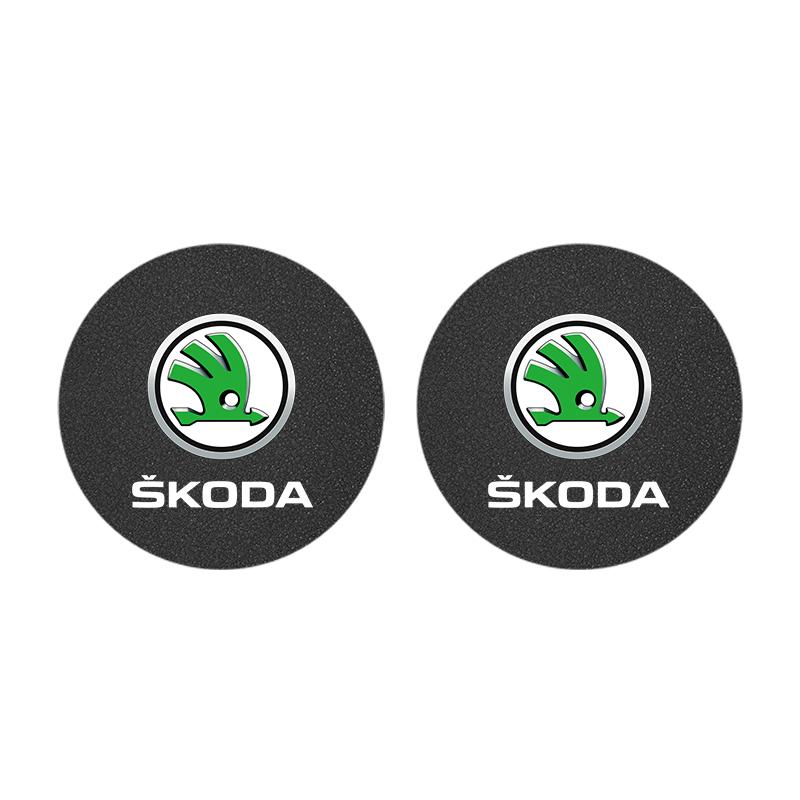 2 Stück Auto Logo Untersetzer Anti-Rutsch Anti-Geräusch Wasserbecher-Pad Für Skoda Octavia Kodiaq Superb Rapid Karoq Fabia Kamiq Citigo Vision
