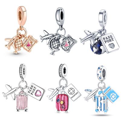 925 Silver Airplane Travel Luggage Charms Bead Fit 3mm Bracelet Womens DIY Jewelry Gifts Original Charms