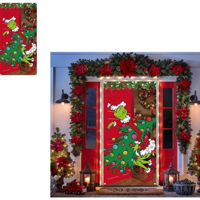 Bannière de décoration de porte de Noël - Grinchs - Polyester - 180x90 cm - Amusante et réutilisable