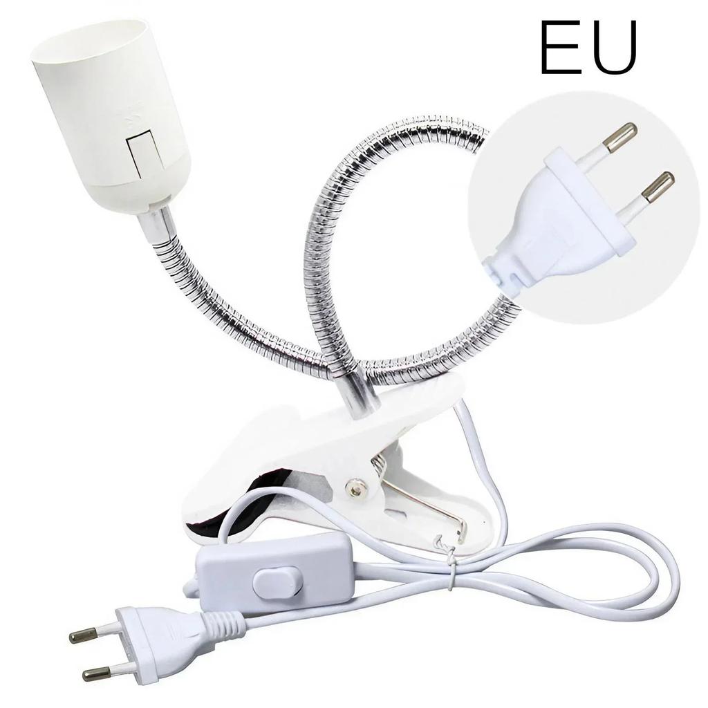 E27 Holder Lamp Bases EU US Plug 360 °Flexible Desk Lamp Socket Clips Gooseneck Clip-on Cable Plant Power On Switch for Home