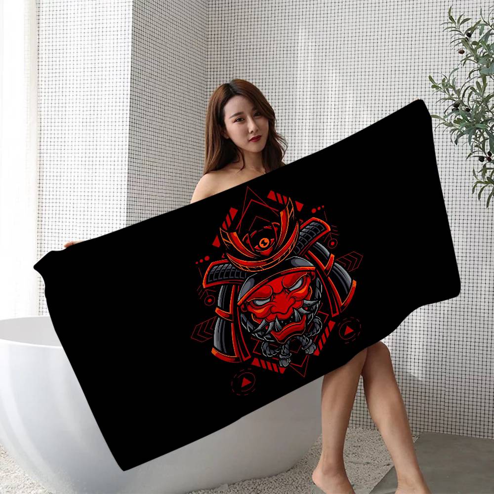 1pc Japan Samurai Oni Mask Microfiber Printed Beach Towel Mountain Climbing Yoga Beach Swimming Running Absorbent Soft Towel