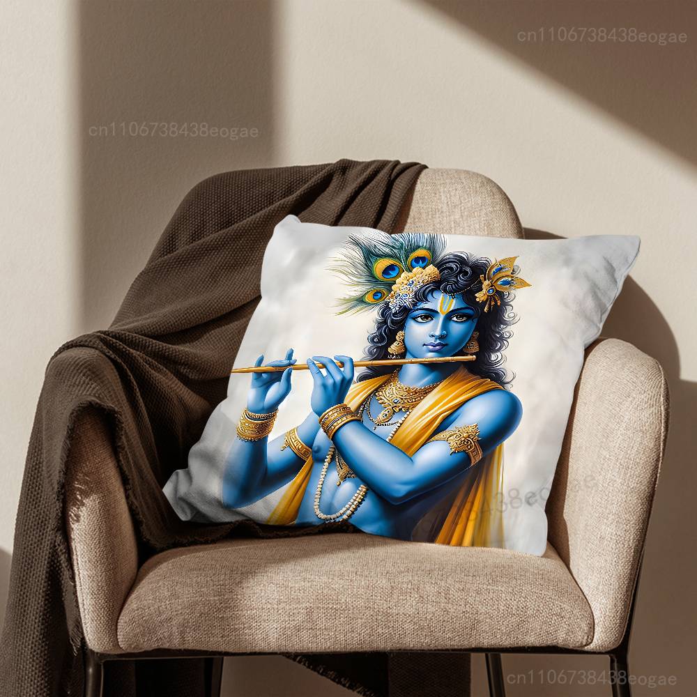 Indian God Lord Krishna  Throw Pillow Case For 45*45cm,55*55cm,30*30cm For Home Bedroom Decoration And Protector