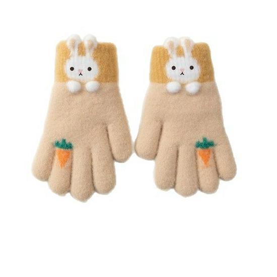 Gants chauds d'automne/hiver pour enfants - Design mignon à cinq doigts pour garçons et filles