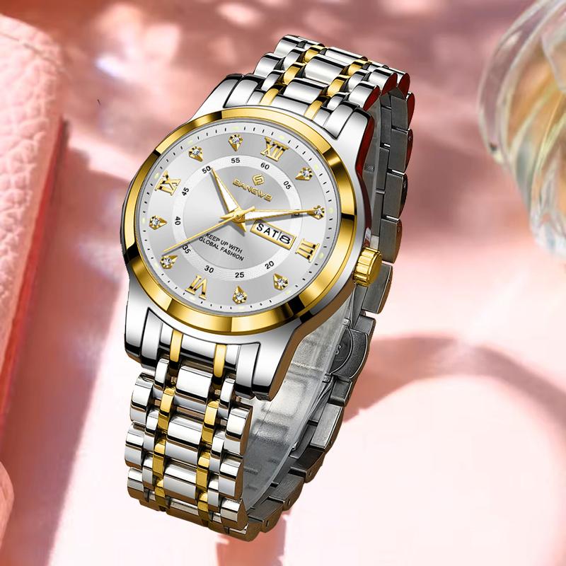 Diamond Watch For Women Creative Steel Waterproof Luminous Ladies Wristwatch Casual Fashion Sports Quartz Chronograph