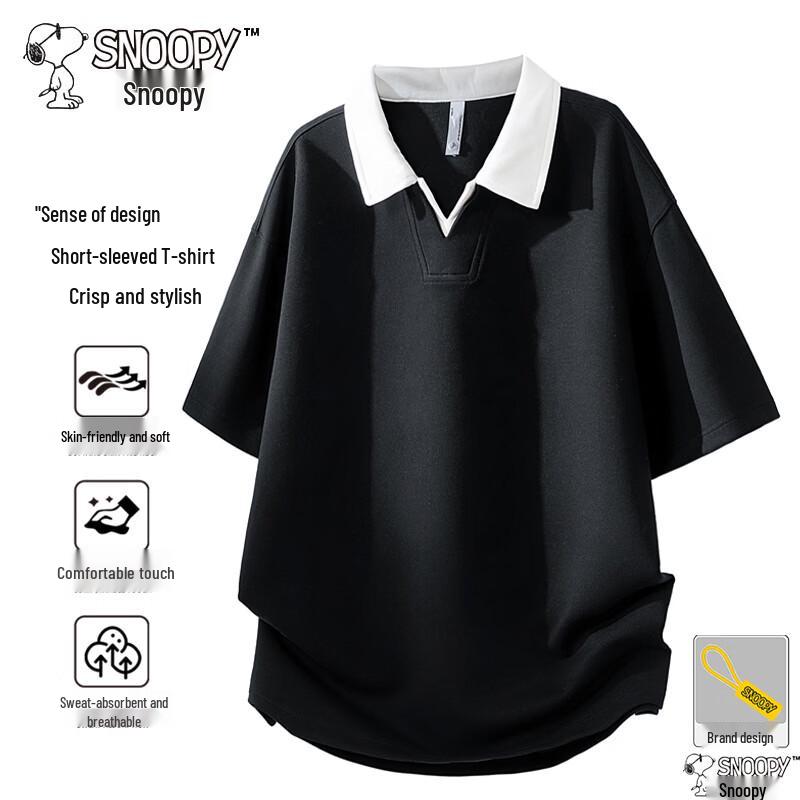 Snoopy Men s Faux Two-Piece Lapel Short Sleeve T-Shirt S