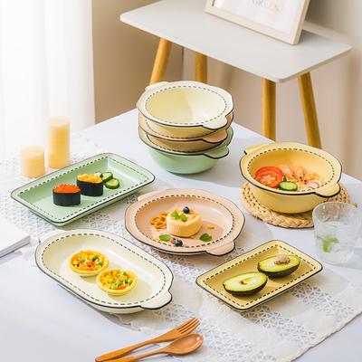 Nordic Style Plate Set Home Plate Ceramic Tableware Creative Breakfast Plate Simple Baking Tray Baking Bowl