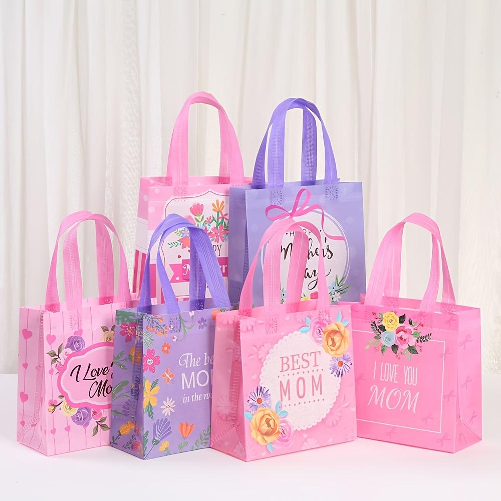 24Pcs Happy Mother's Day Theme Non-Woven Gifts Packing Bag Flower Best Mom Shopping Bags for Mommy Day Birthday Party Decoration