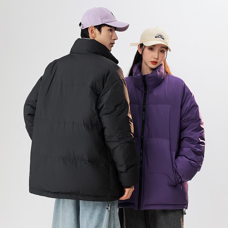 Men's winter solid color fashion couple down jacket stand-up collar thickened warm casual trend bread jacket winter wear