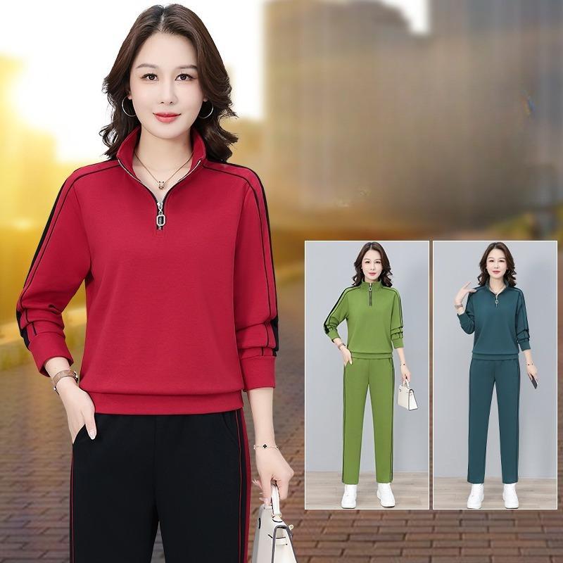 Fashion Women Half Zip Stand Collar Sportswear Suit Casual Spring Autumn Outdoor Sports Two Piece Tracksuit for Ladies